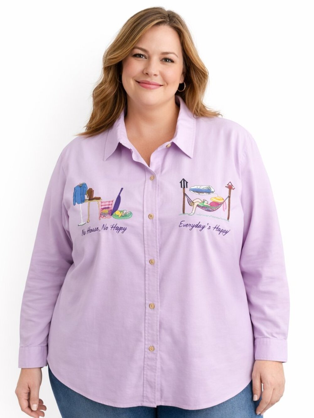 VTG Mandal Bay Womens Embroidered Button Up Shirt 1X Lavender Novelty Cottage